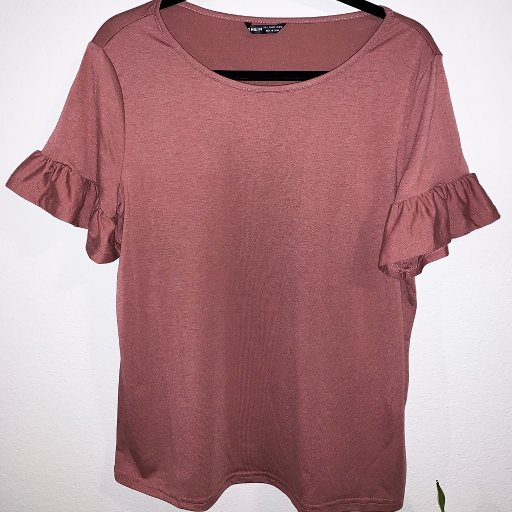 Shein Mauve Ruffle Sleeve Solid Tee